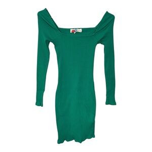 Free People Beach Long-sleeve Mini Dress Green